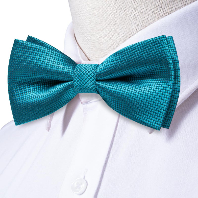 Dubulle Mens Teal Paisley Striped Bowtie Set Pre-tied Bowtie for Men and Pocket Square Set Wedding Business - Image 3